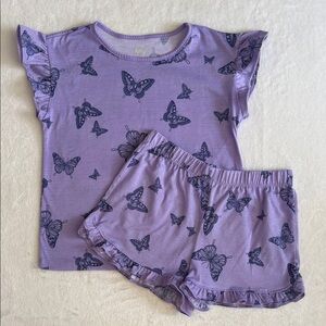 Wonder Nation | Butterfly Print Ruffle Short Sleeve Pajama Set Purple (L 10-12)